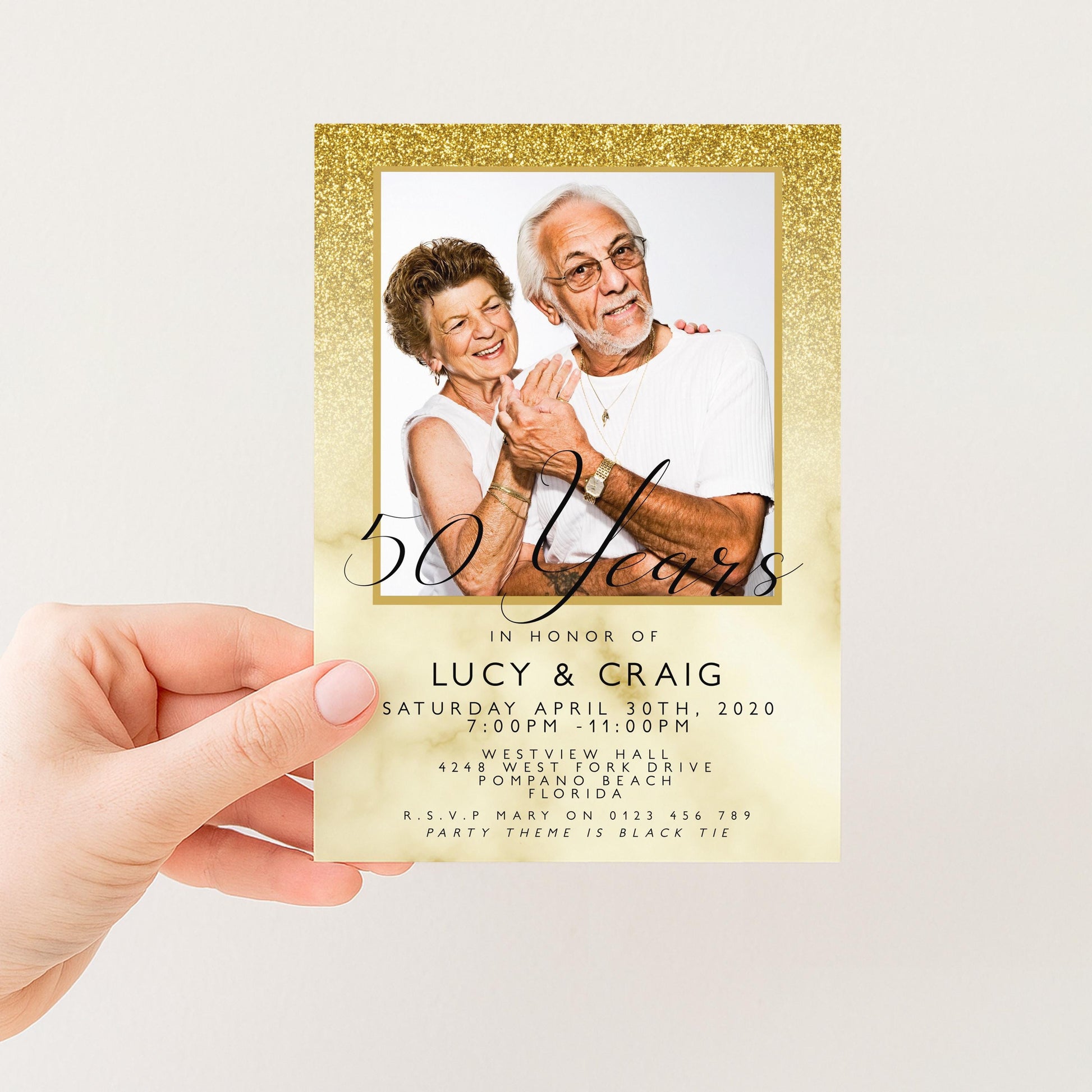 50th Wedding Anniversary Party Invitation Editable Add Your Own Photo Glitter Marble Golden Anniversary Invitation 50 Years Instant Download