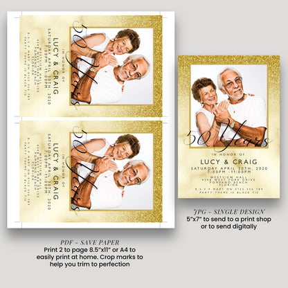 50th Wedding Anniversary Party Invitation Editable Add Your Own Photo Glitter Marble Golden Anniversary Invitation 50 Years Instant Download