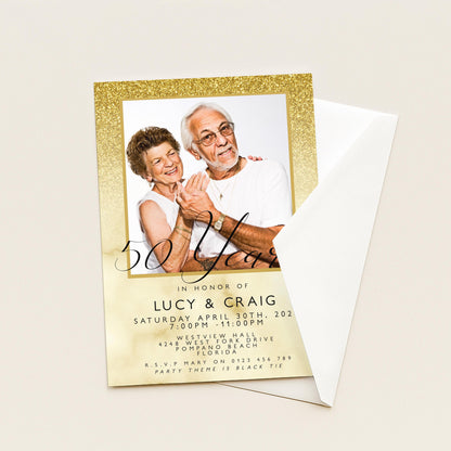 50th Wedding Anniversary Party Invitation Editable Add Your Own Photo Glitter Marble Golden Anniversary Invitation 50 Years Instant Download