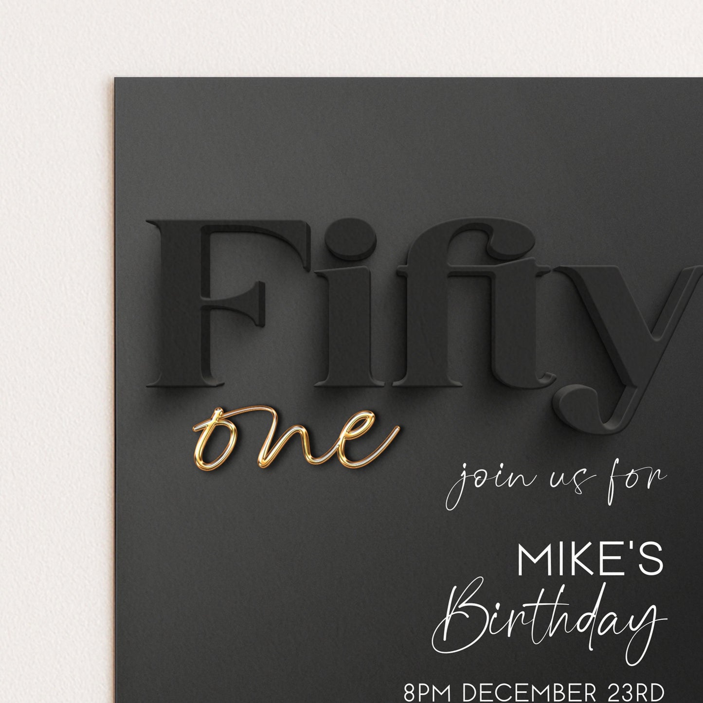 Editable 51st Birthday Invitation Black and Gold, Modern Fifty One Invite, Corjl Template, Elegant Birthday Party Invitation BG78