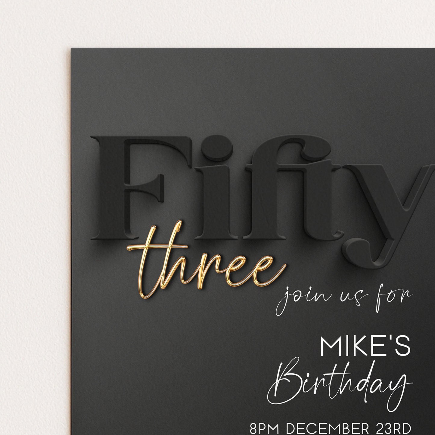 Editable 53rd Birthday Invitation Black and Gold, Modern Fifty Three Invite, Corjl Template, Elegant Birthday Party Invitation BG78