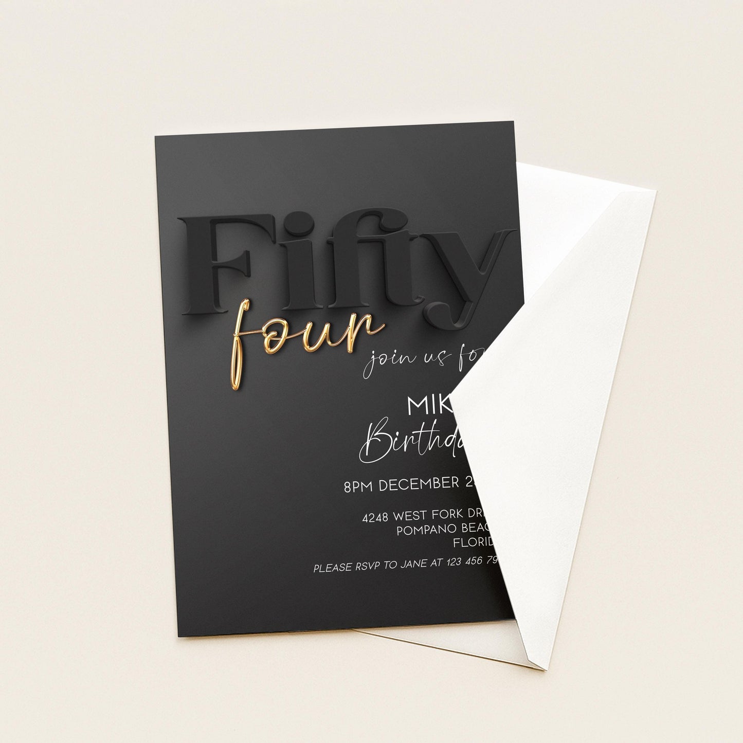 54th Birthday Invitation, Black and Gold Birthday Invite, Editable Template, Fifty Four Birthday Party, Adult Birthday Printable, Corjl BG78