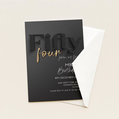 54th Birthday Invitation, Black and Gold Birthday Invite, Editable Template, Fifty Four Birthday Party, Adult Birthday Printable, Corjl BG78