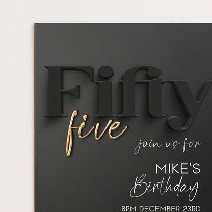 55th Birthday Invitation - Black and Gold Editable Party Invite