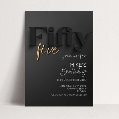 55th Birthday Invitation - Black and Gold Editable Party Invite
