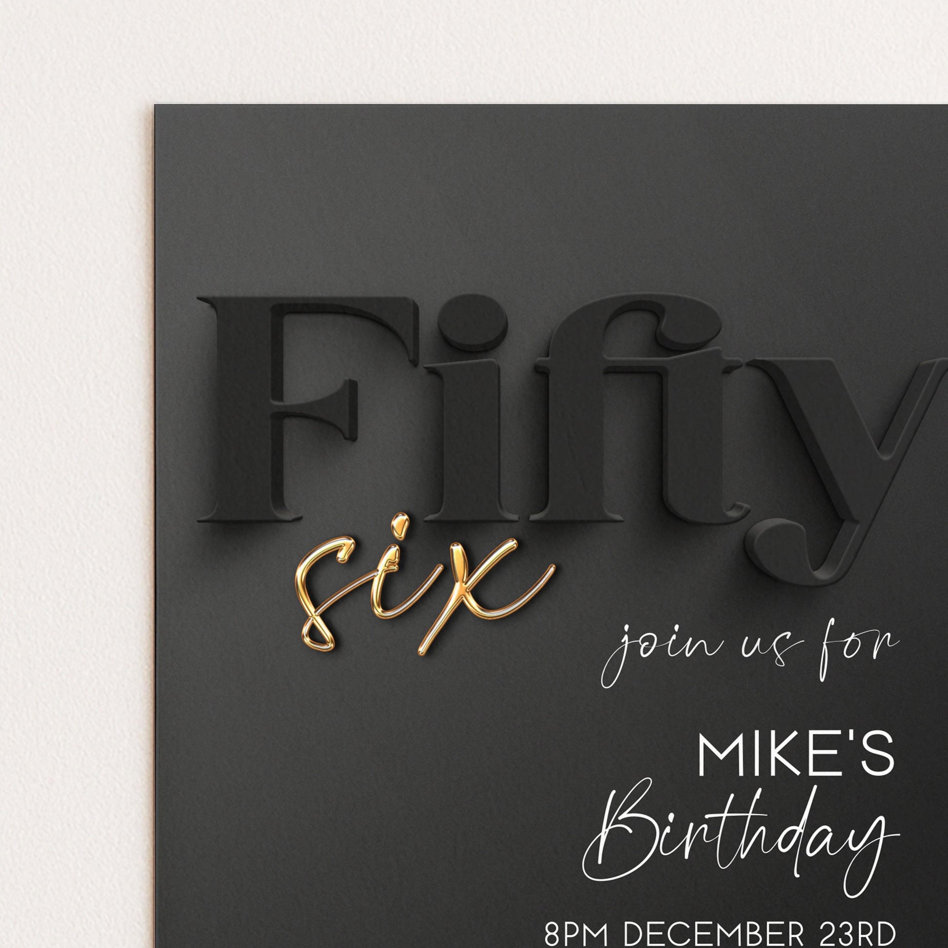 56th Birthday Invitation, Black and Gold Birthday Invite, Editable Corjl Template, Modern Adult Party Invitation, Digital Download BG78