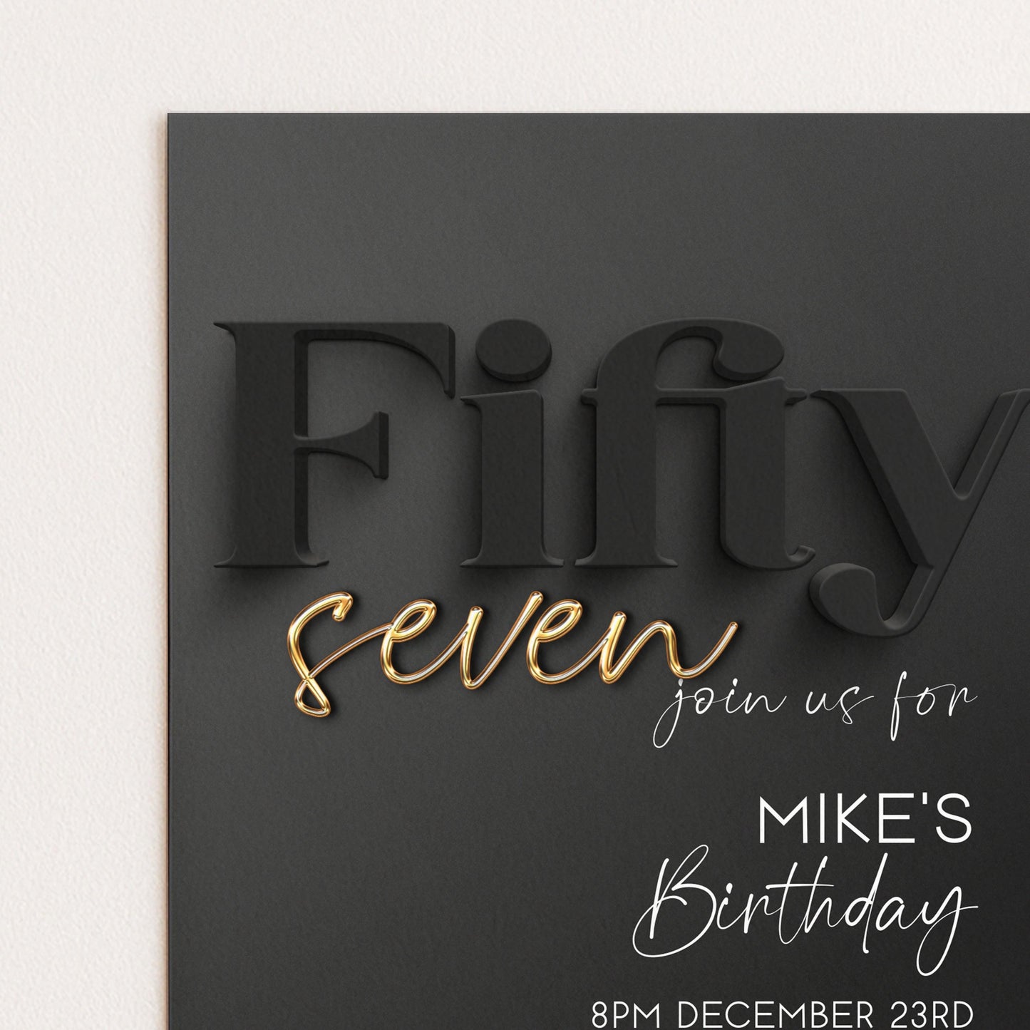 57th Birthday Invitation, Black and Gold Birthday Invite, Editable Corjl Template, Modern Adult Party Invitation, Digital Download BG78