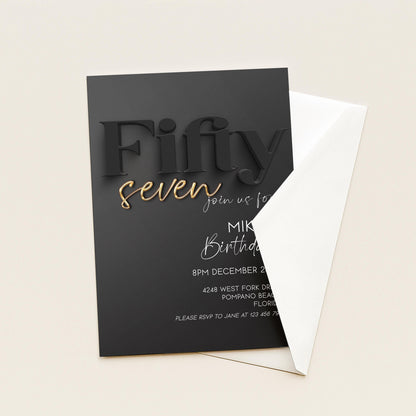 57th Birthday Invitation, Black and Gold Birthday Invite, Editable Corjl Template, Modern Adult Party Invitation, Digital Download BG78