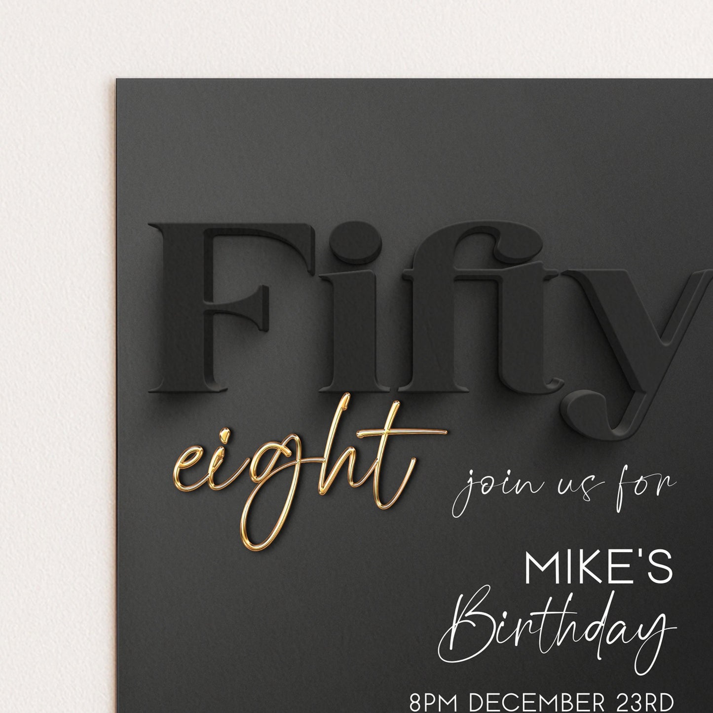 58th Birthday Invitation, Black and Gold Birthday Invite, Editable Corjl Template, Modern Adult Party Invitation, Digital Download BG78