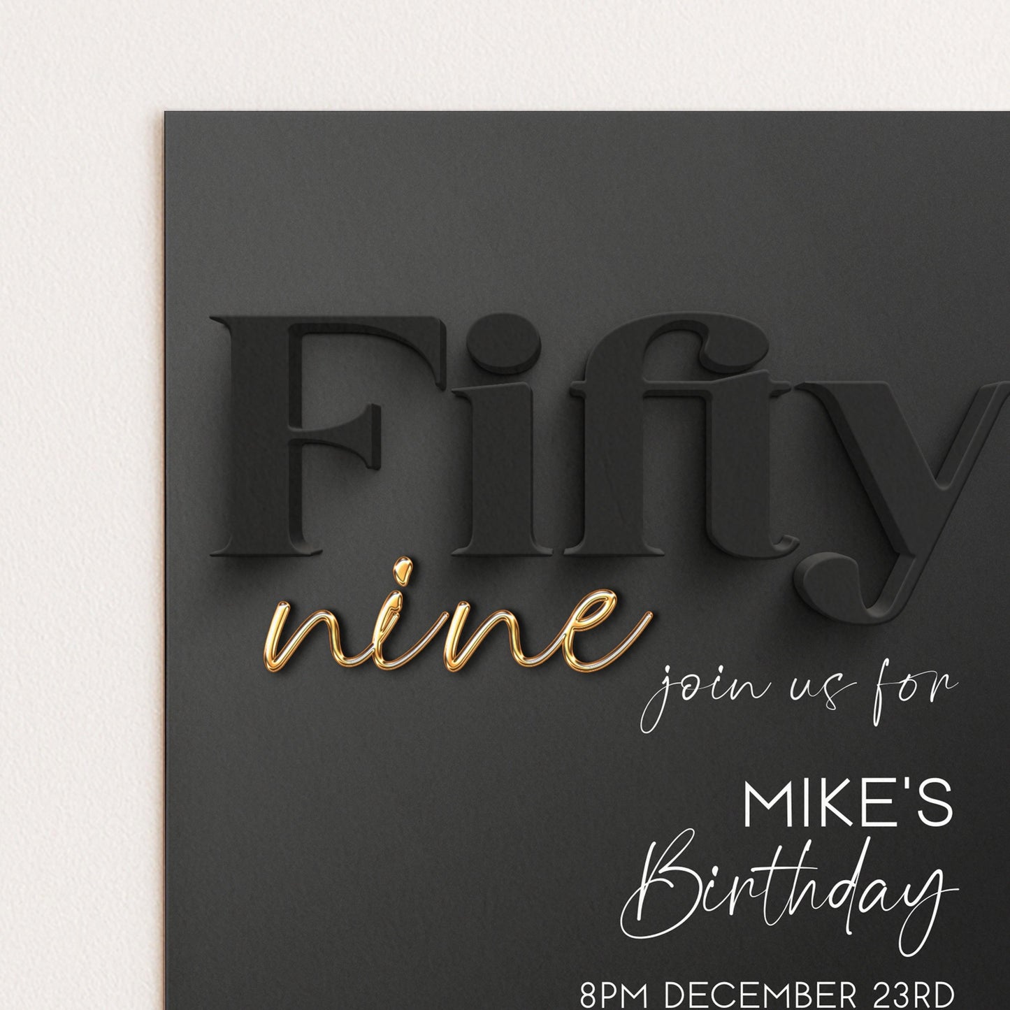 59th Birthday Invitation, Black and Gold Birthday Invite, Editable Corjl Template, Modern Adult Party Invitation, Digital Download BG78