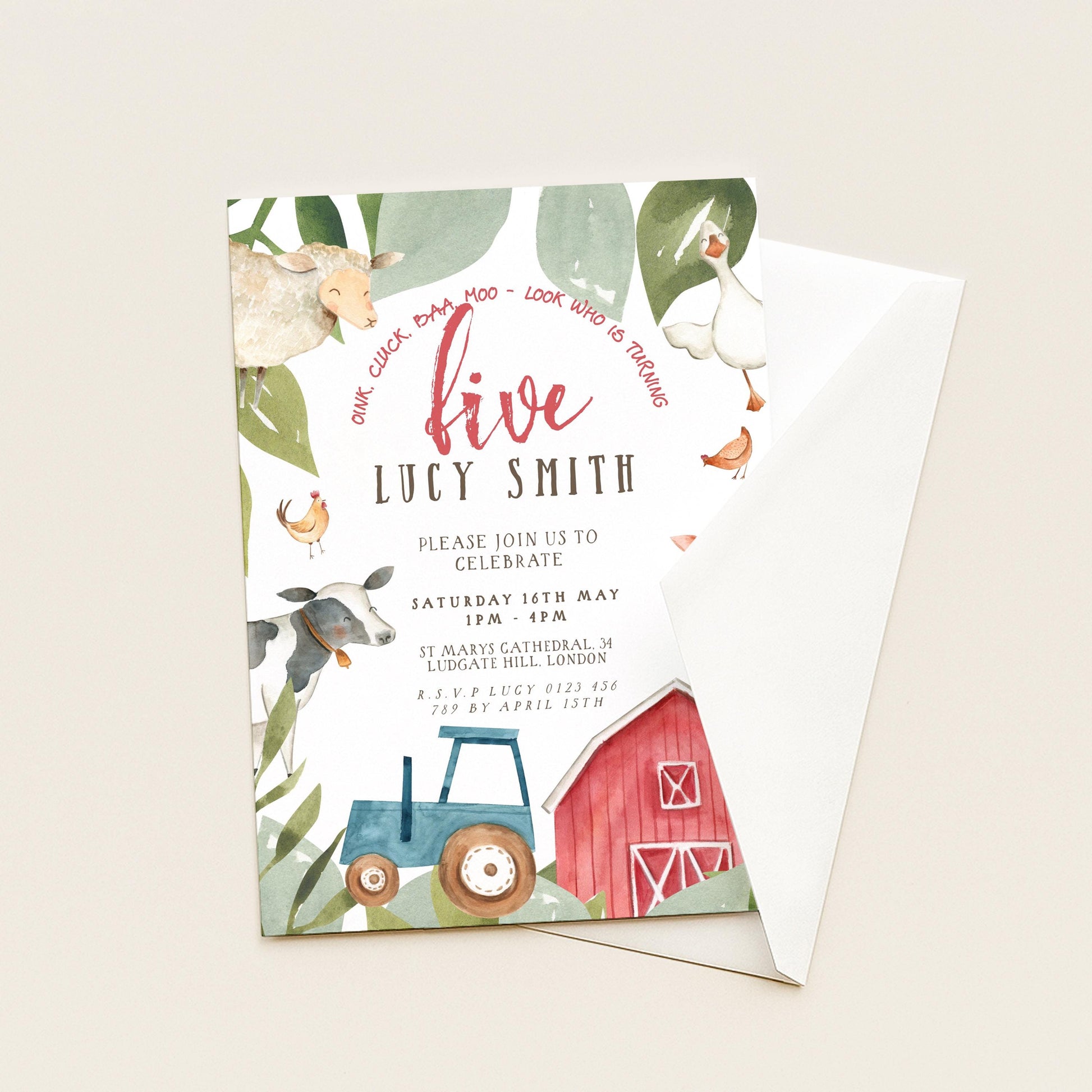 5th Birthday Invitation Farm Theme, Barnyard Animal Party Invite, Kids Farm Birthday, Tractor Party Editable Template FM56