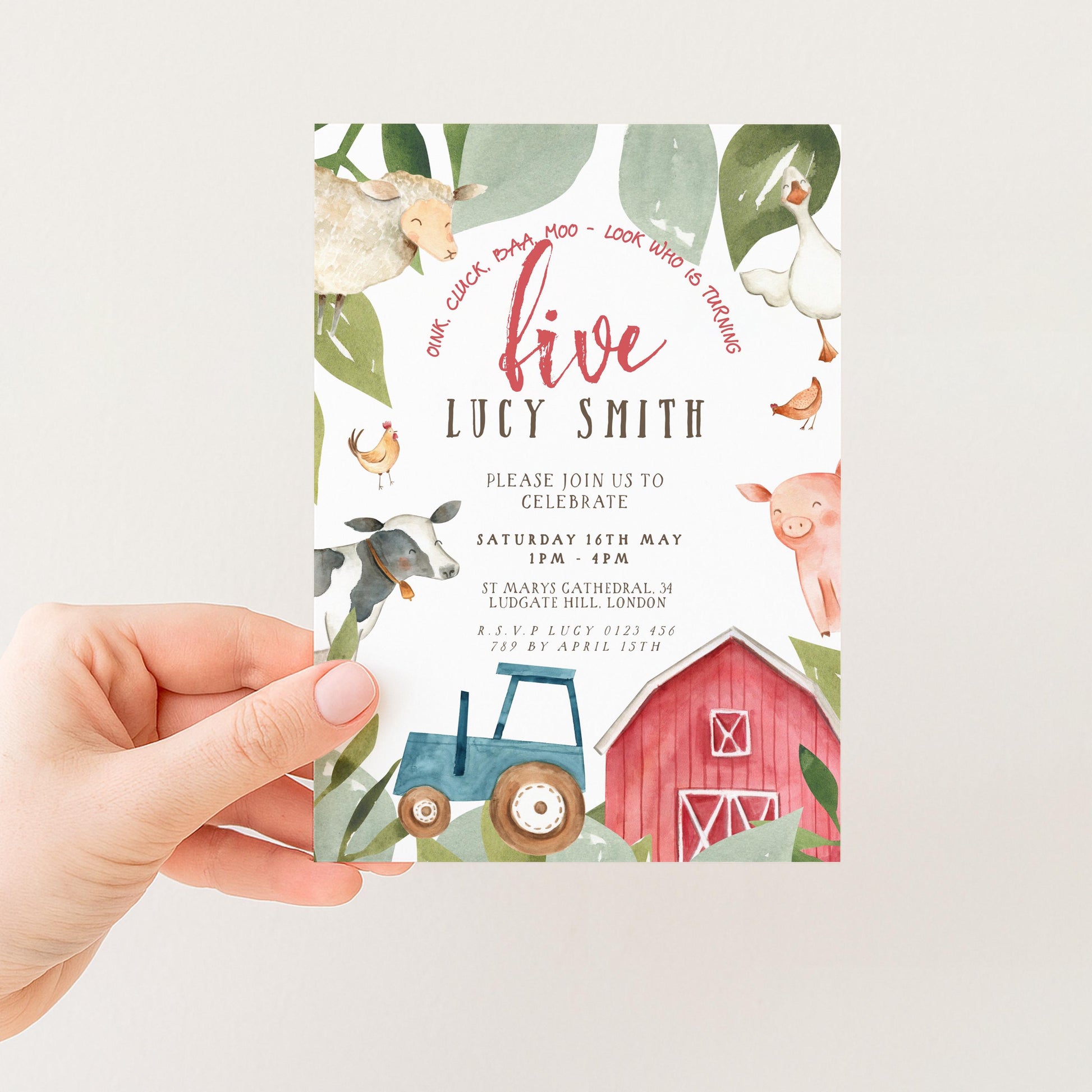 5th Birthday Invitation Farm Theme, Barnyard Animal Party Invite, Kids Farm Birthday, Tractor Party Editable Template FM56
