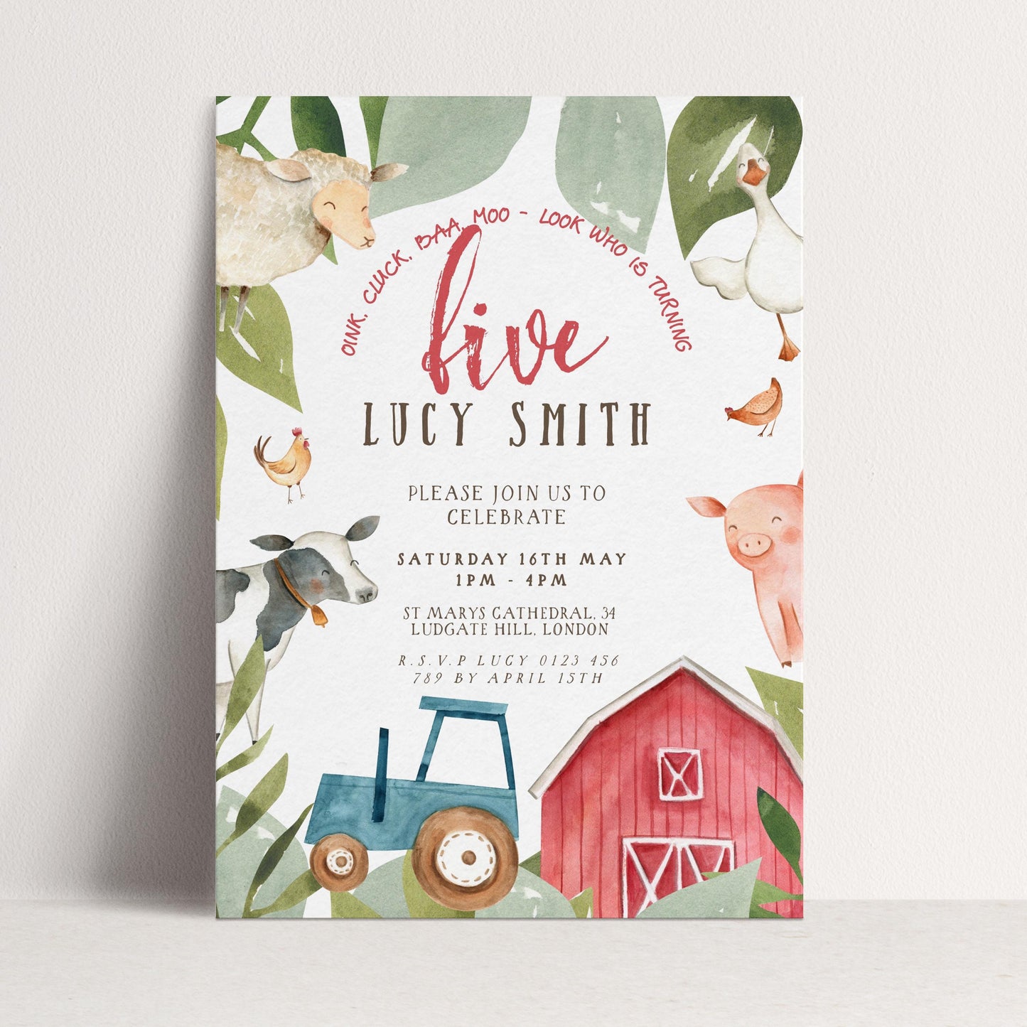 5th Birthday Invitation Farm Theme, Barnyard Animal Party Invite, Kids Farm Birthday, Tractor Party Editable Template FM56