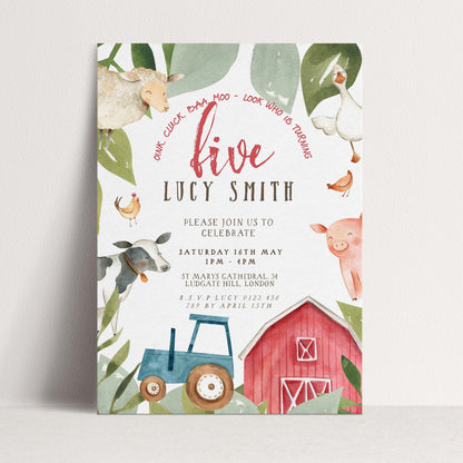 5th Birthday Invitation Farm Theme, Barnyard Animal Party Invite, Kids Farm Birthday, Tractor Party Editable Template FM56