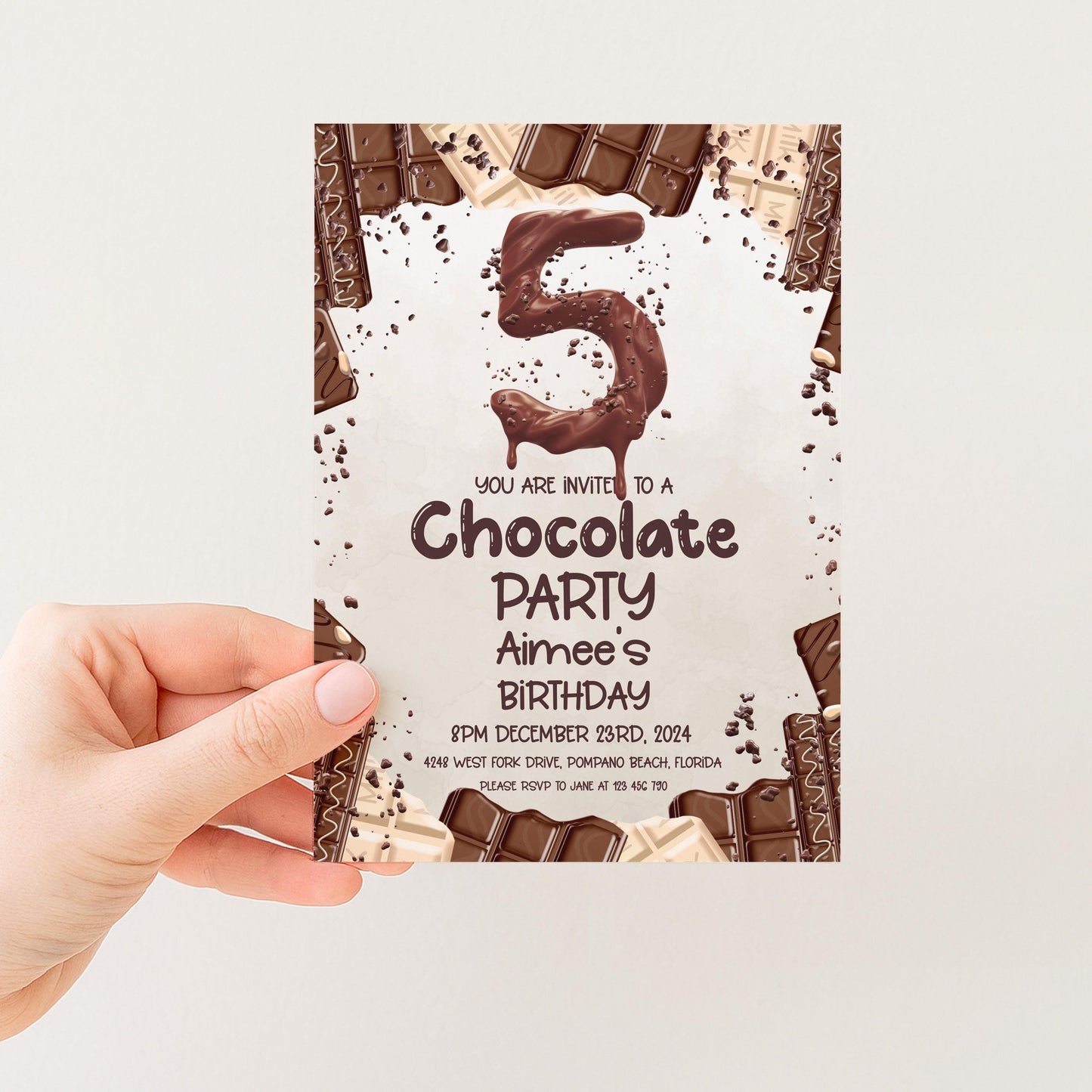 The image is a birthday party invitation for a child's 5th birthday.