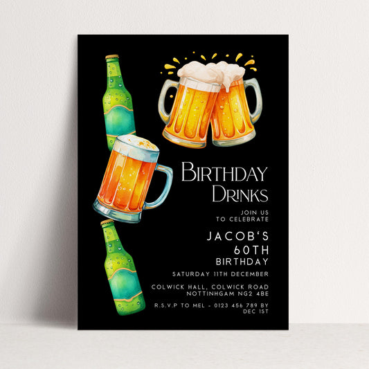 60th Birthday Drinks Invitation, Beer Birthday Party Invite for Him, Editable 60th Birthday Invitation, Adult Birthday Drinks Invite