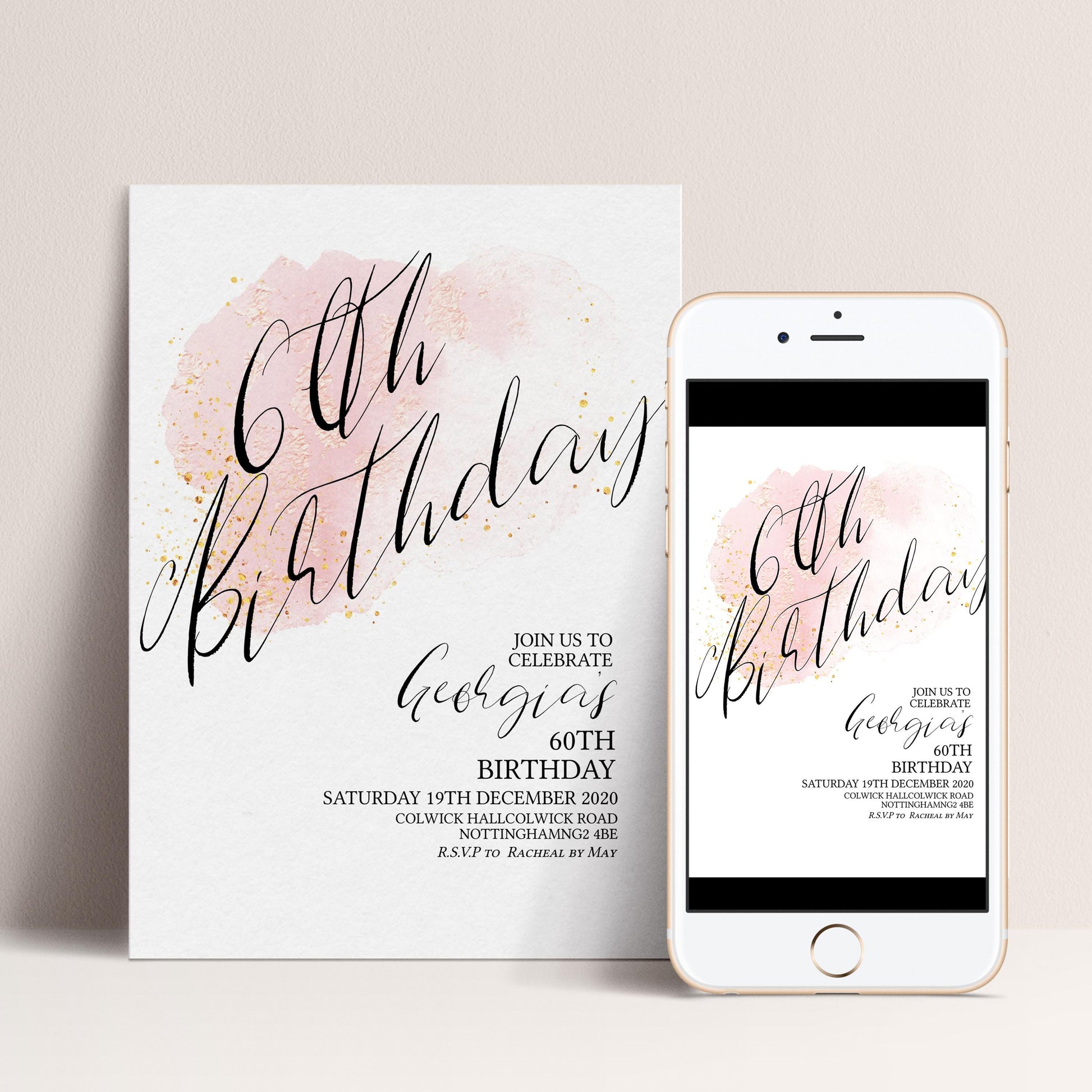 60th Birthday Invitation Editable Printable Rose Gold Blush Birthday Invitation Birthday Invite