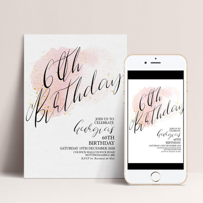 60th Birthday Invitation Editable Printable Rose Gold Blush Birthday Invitation Birthday Invite