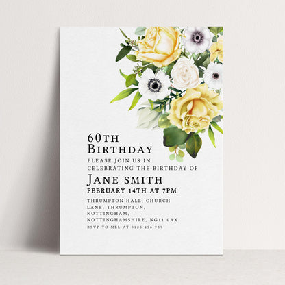 60th Birthday Invitation Yellow and White Flowers Template Editable Summer Invitation Instant Download Printable YW01