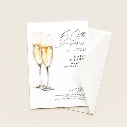 60th Wedding Anniversary Invitation, Diamond Anniversary Party Invite, Editable Champagne Anniversary Invitation