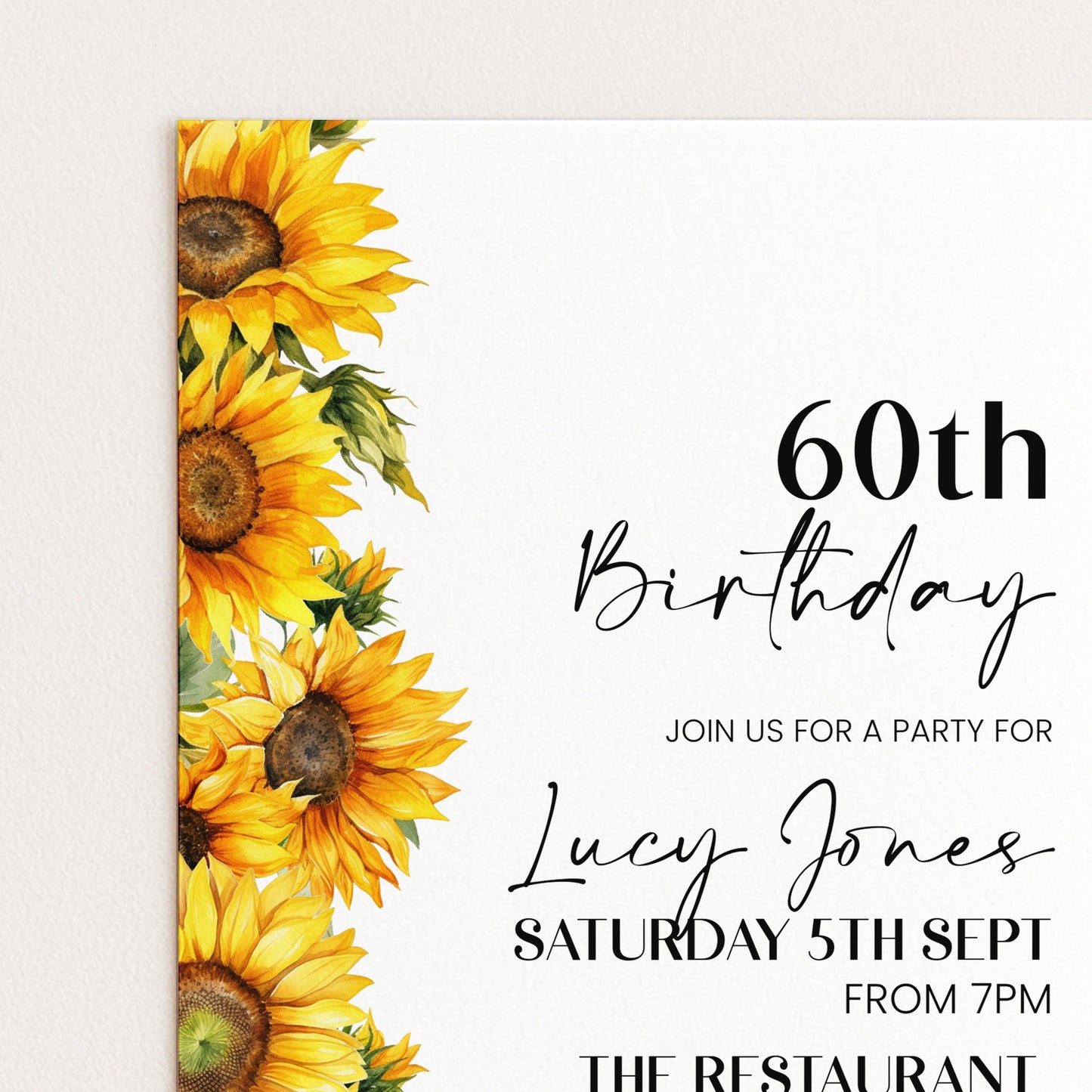 60th Birthday Invitation Sunflower | Editable Digital Download Template | Printable Party Invite