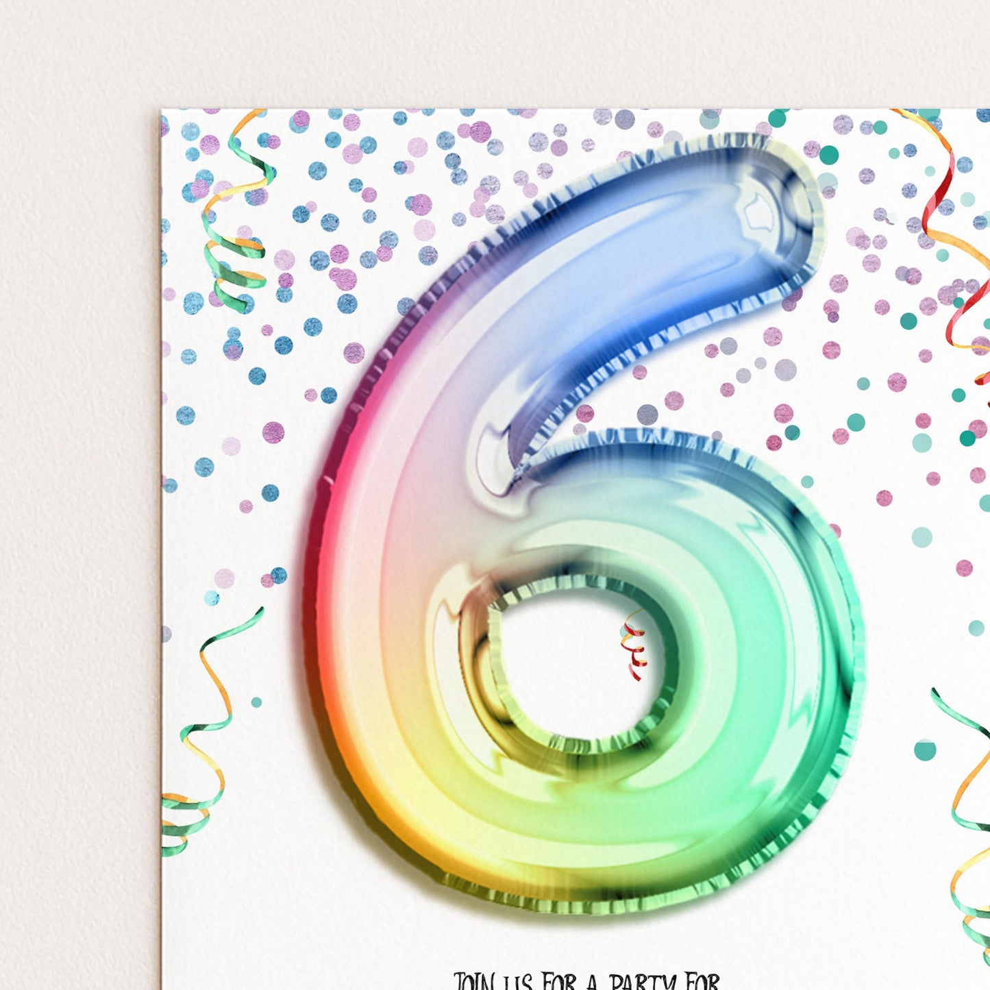 6th Birthday Invitation Rainbow Balloon Theme, Colorful Party Invite for Kids, Girls Birthday Celebration, Editable Template RB12