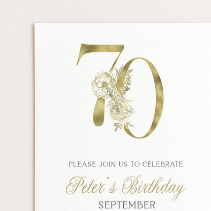70th Invitation 70th Birthday Invitation Party Birthday Gold Numbers Instant Download Editable Invitation Printable Invitation
