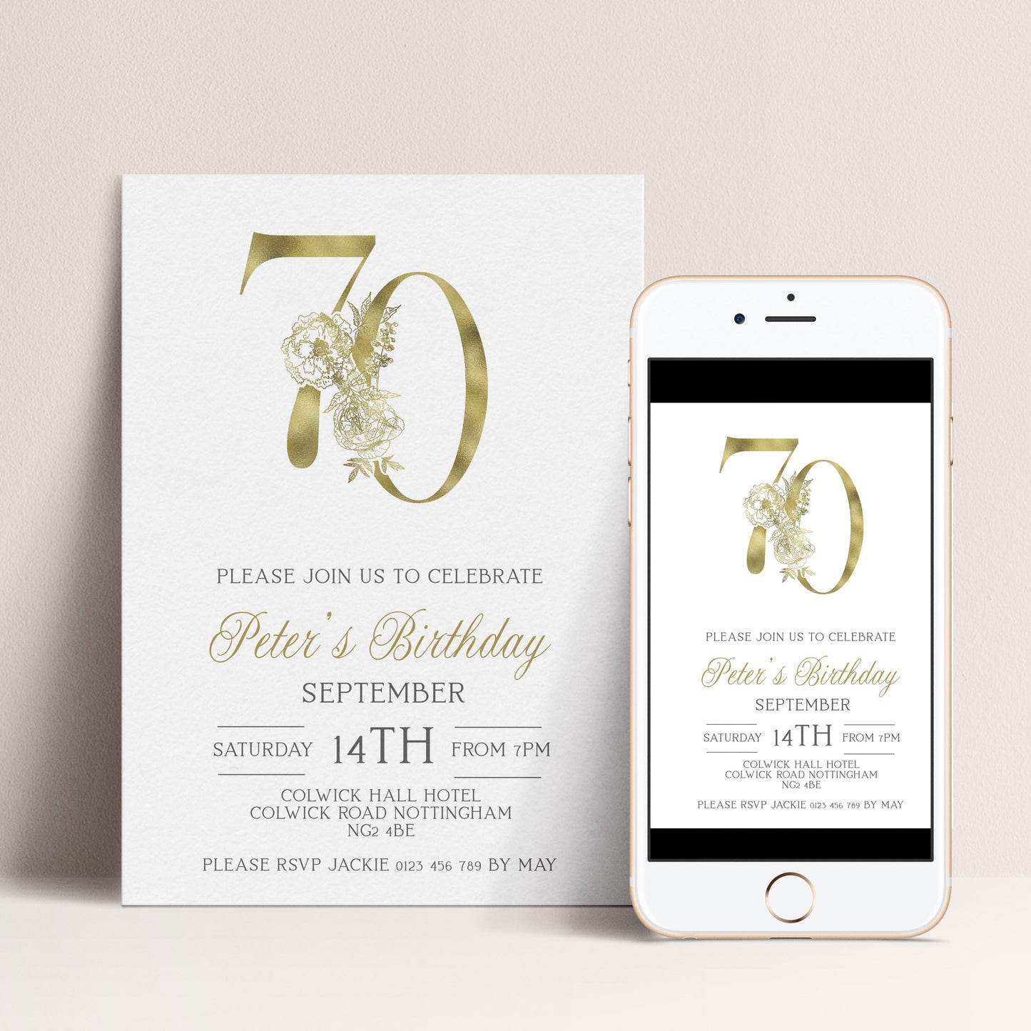 70th Invitation 70th Birthday Invitation Party Birthday Gold Numbers Instant Download Editable Invitation Printable Invitation