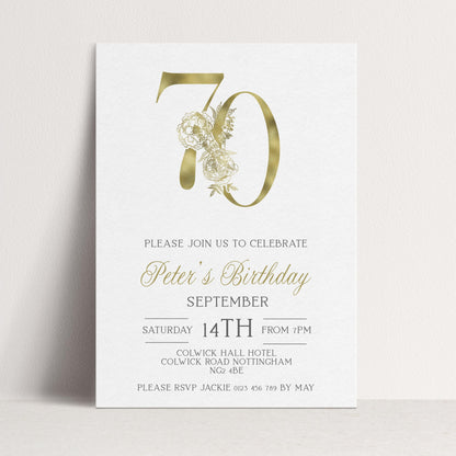 70th Invitation 70th Birthday Invitation Party Birthday Gold Numbers Instant Download Editable Invitation Printable Invitation