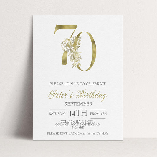 70th Invitation 70th Birthday Invitation Party Birthday Gold Numbers Instant Download Editable Invitation Printable Invitation