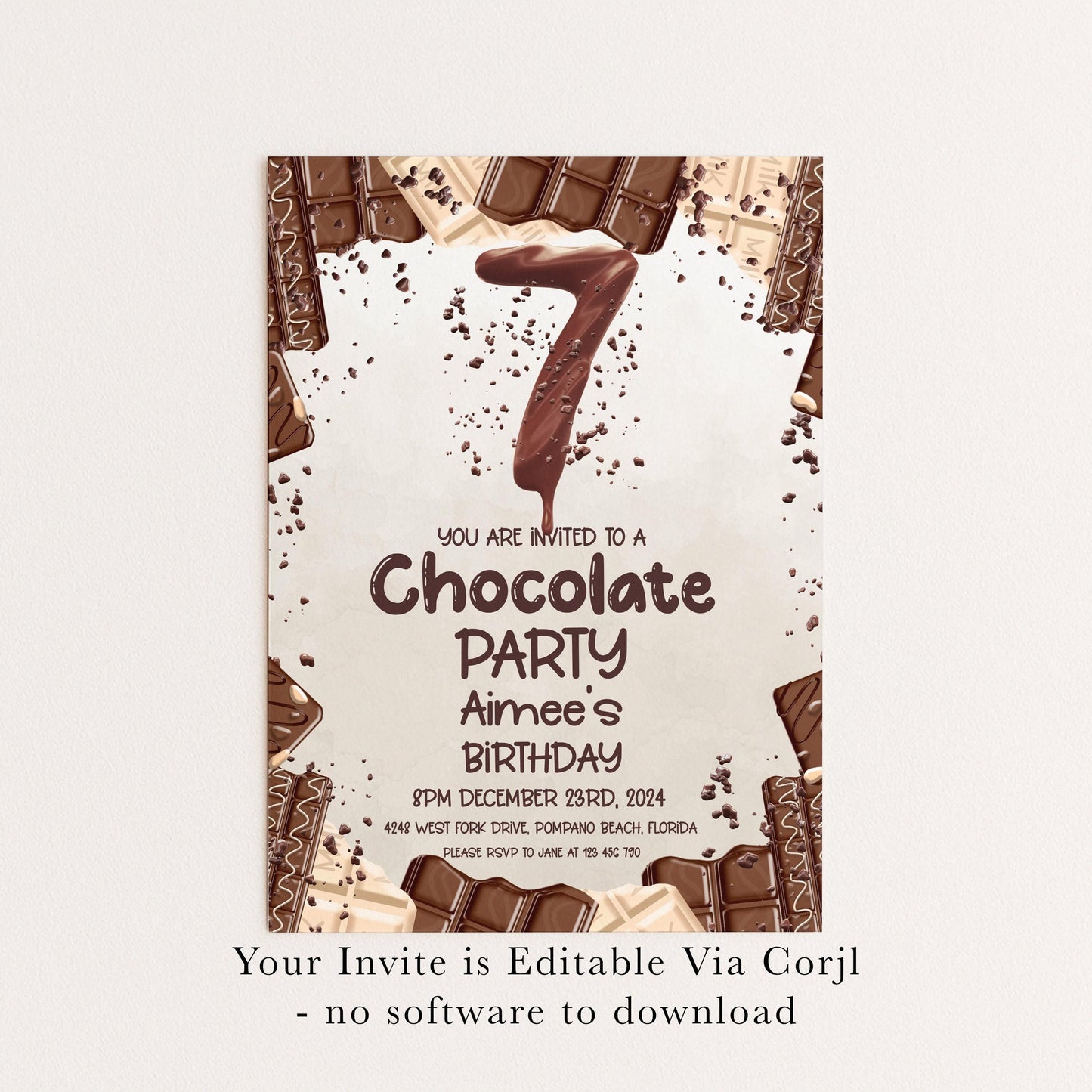 7th Chocolate Party Invitation Editable Instant Download Invite Template For Boy or For Girl Invite Printable Editable CH78