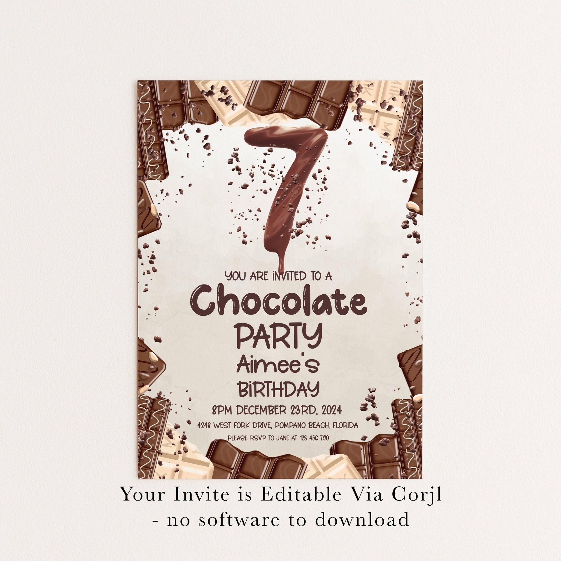 7th Chocolate Party Invitation Editable Instant Download Invite Template For Boy or For Girl Invite Printable Editable CH78