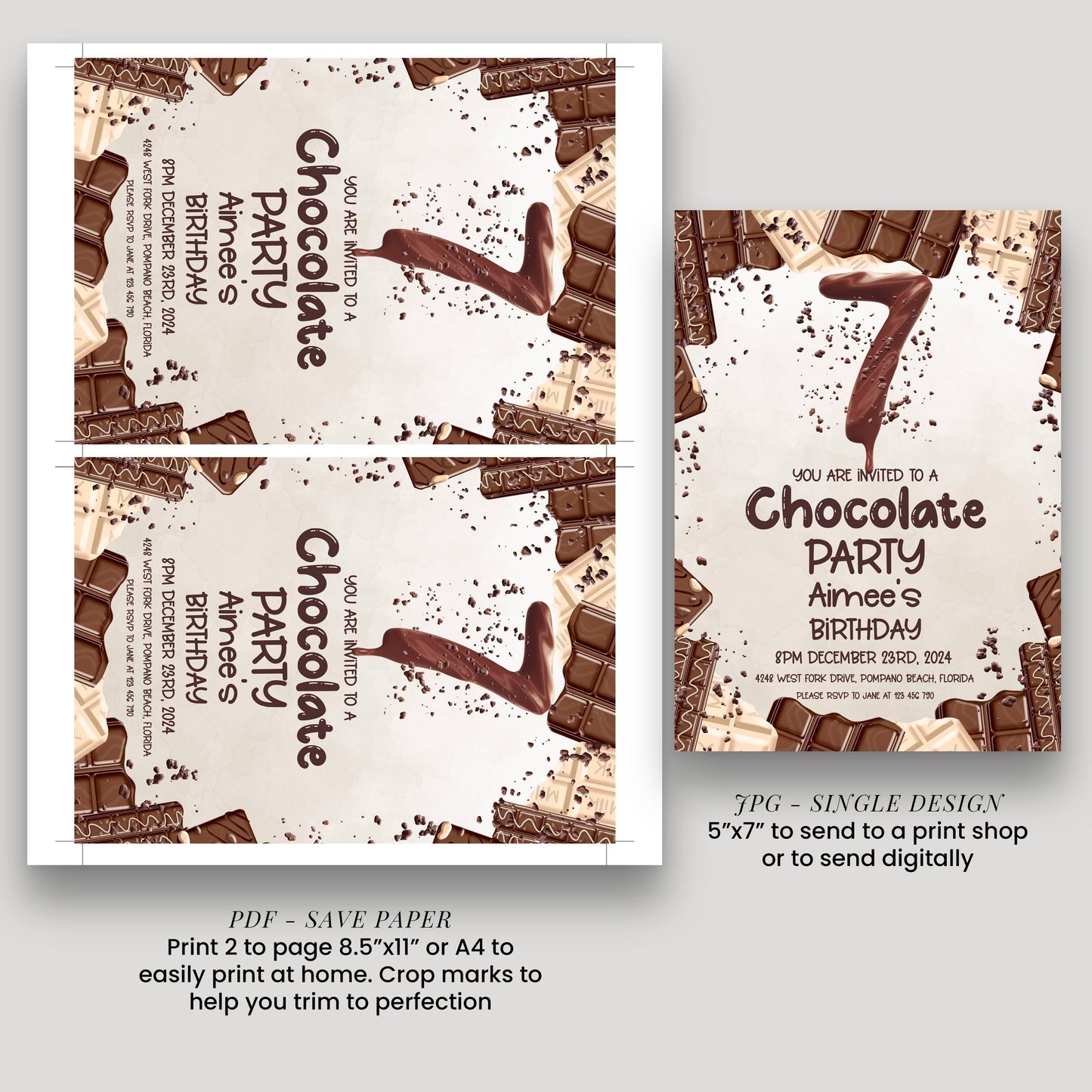 7th Chocolate Party Invitation Editable Instant Download Invite Template For Boy or For Girl Invite Printable Editable CH78