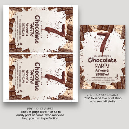 7th Chocolate Party Invitation Editable Instant Download Invite Template For Boy or For Girl Invite Printable Editable CH78