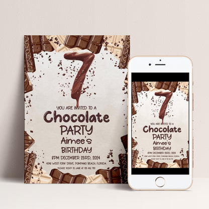 7th Chocolate Party Invitation Editable Instant Download Invite Template For Boy or For Girl Invite Printable Editable CH78