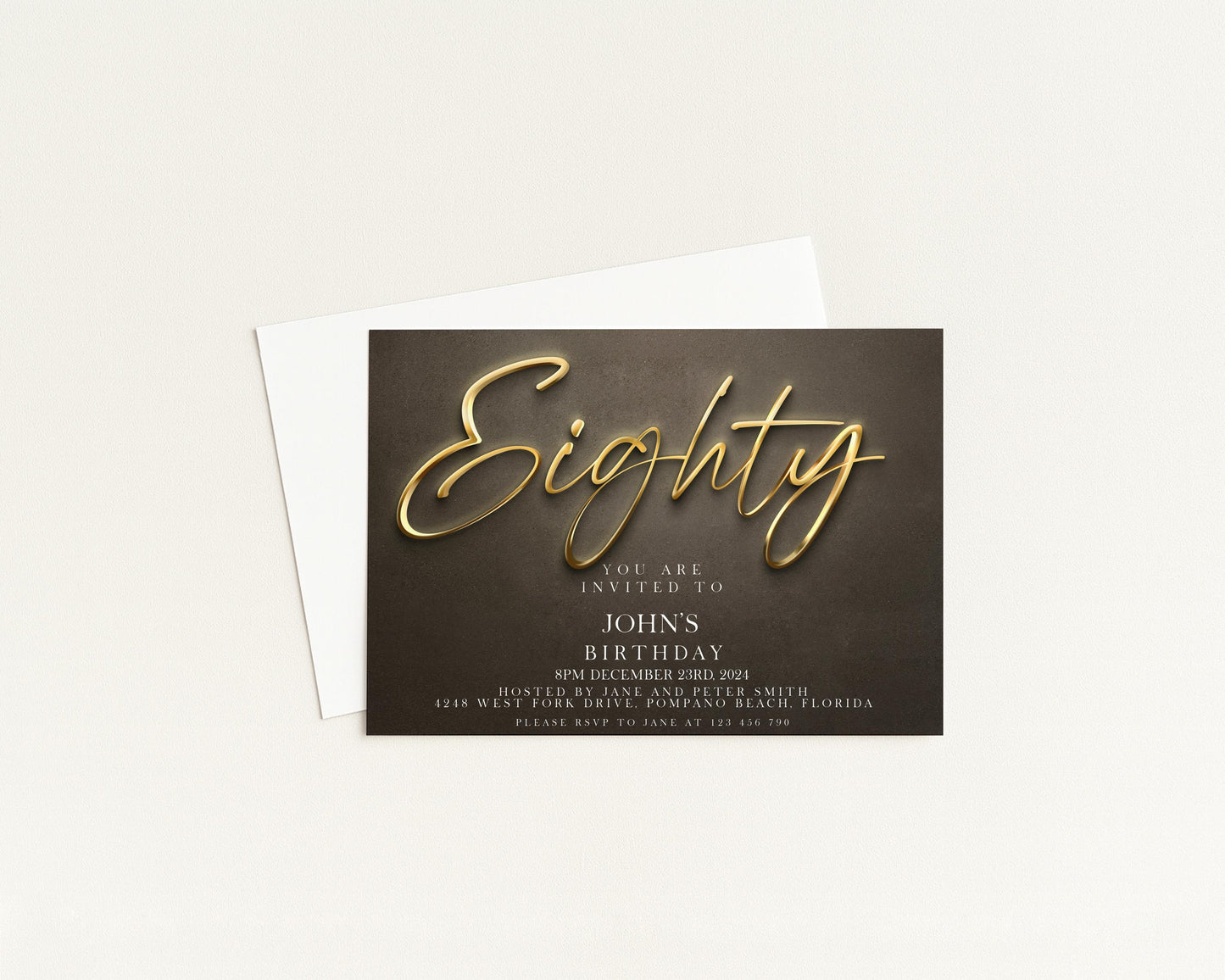 80th Birthday Invitation Template Editable 80th Printable Template Black Gold Editable Digital Download