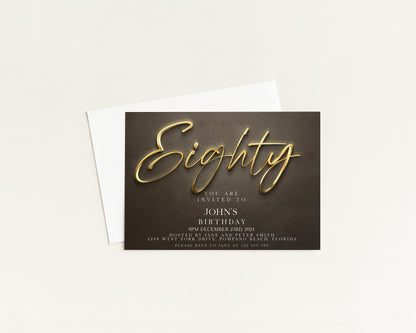 80th Birthday Invitation Template Editable 80th Printable Template Black Gold Editable Digital Download