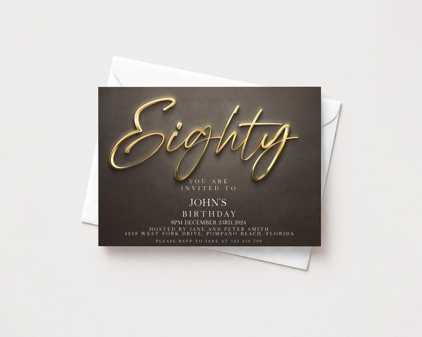 80th Birthday Invitation Template Editable 80th Printable Template Black Gold Editable Digital Download