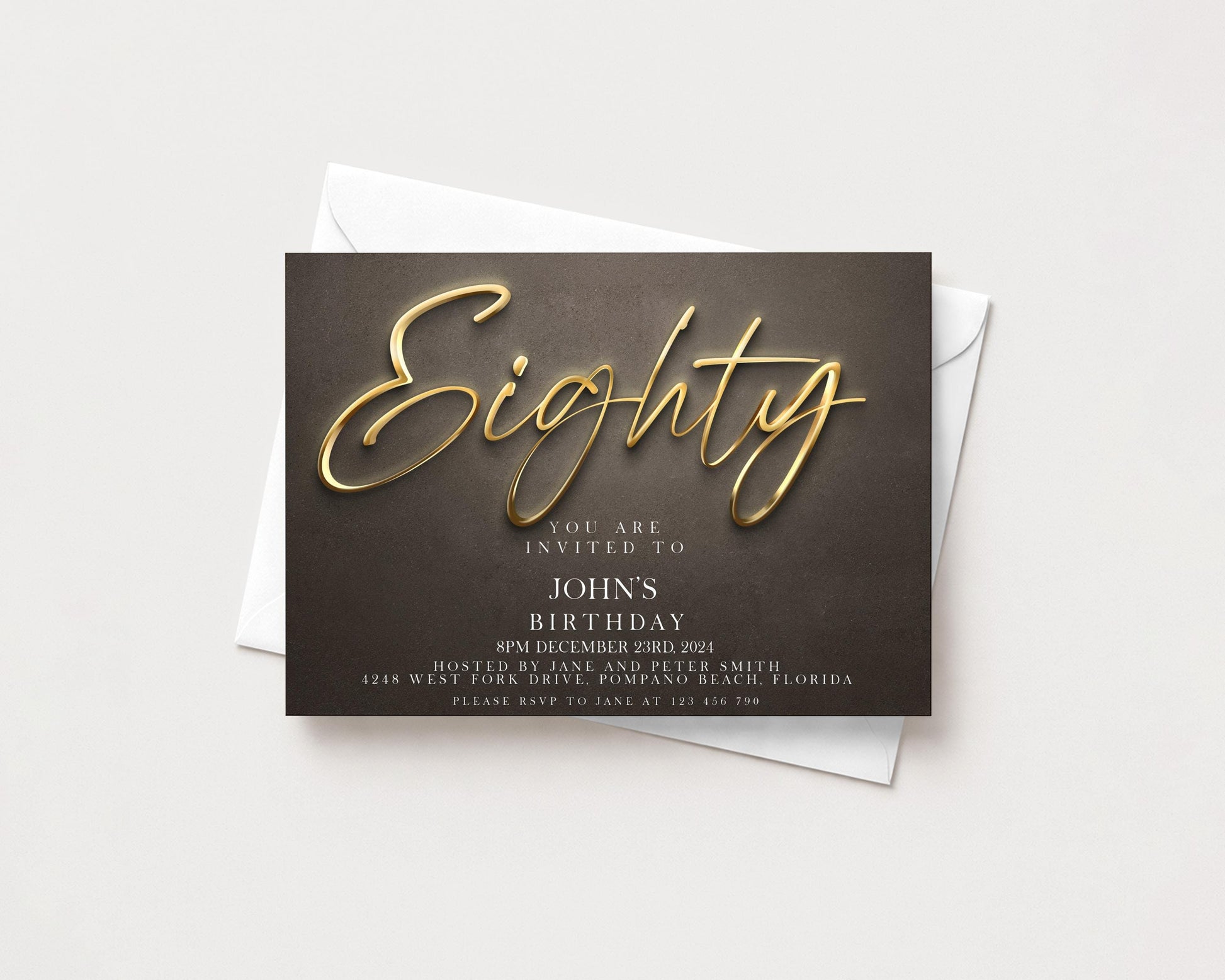 80th Birthday Invitation Template Editable 80th Printable Template Black Gold Editable Digital Download