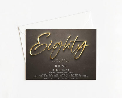 80th Birthday Invitation Template Editable 80th Printable Template Black Gold Editable Digital Download