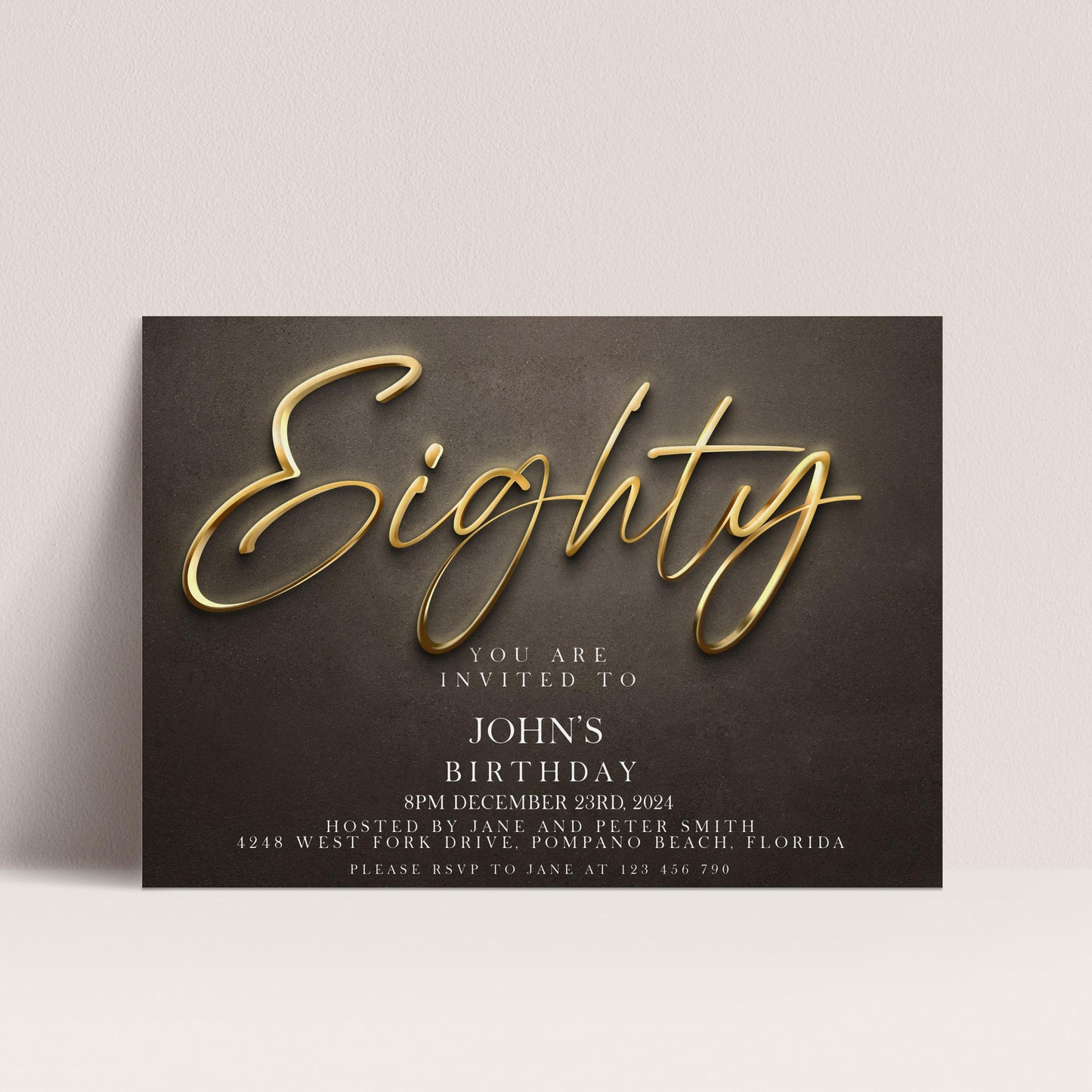 80th Birthday Invitation Template Editable 80th Printable Template Black Gold Editable Digital Download