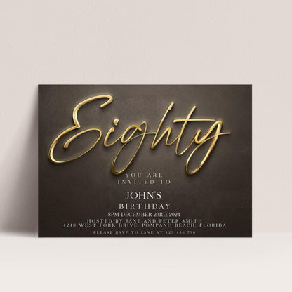 80th Birthday Invitation Template Editable 80th Printable Template Black Gold Editable Digital Download