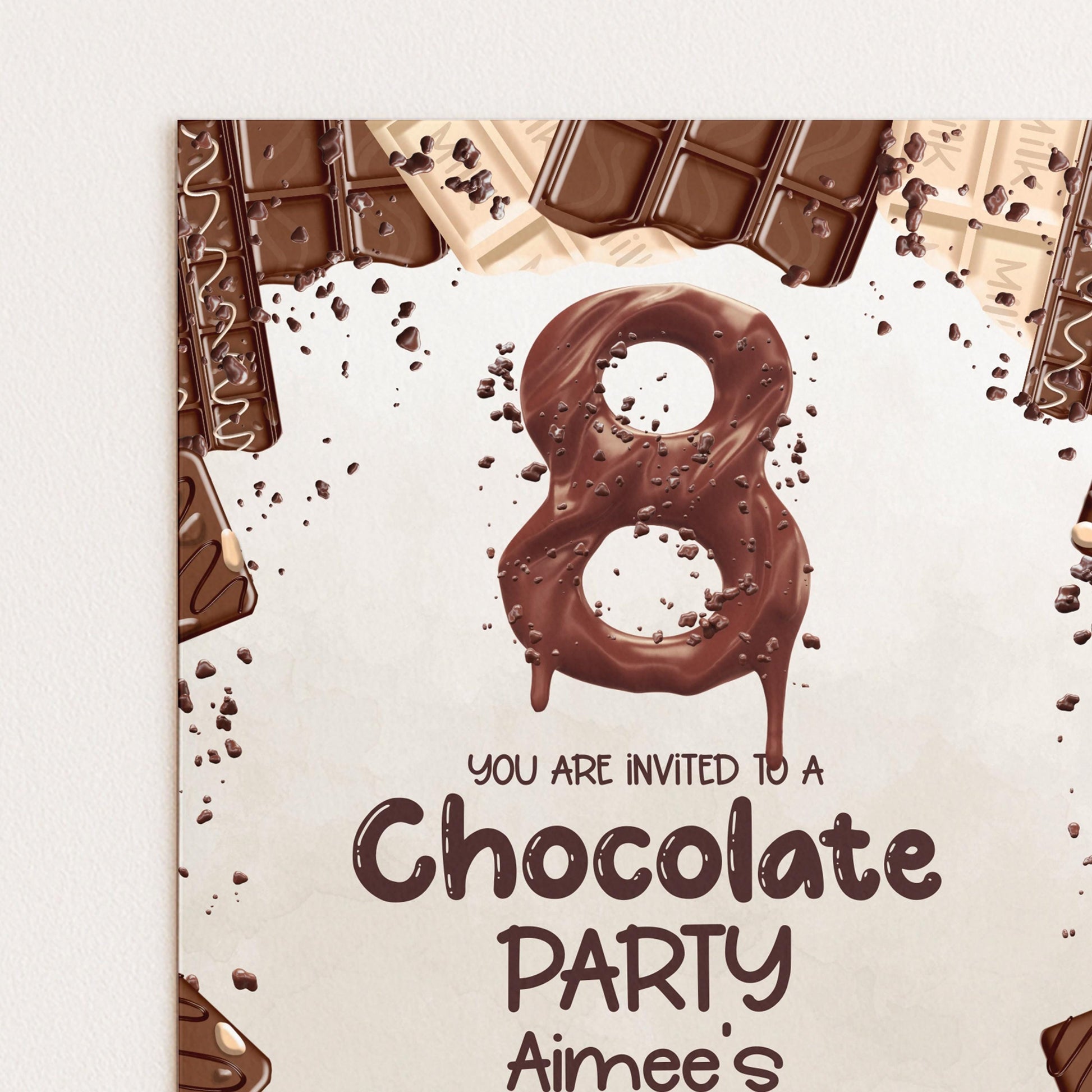 8th Birthday Invitation Chocolate Theme, Sweet Party Invite for Girls, Candy Birthday Party, Kids Editable Template CH78