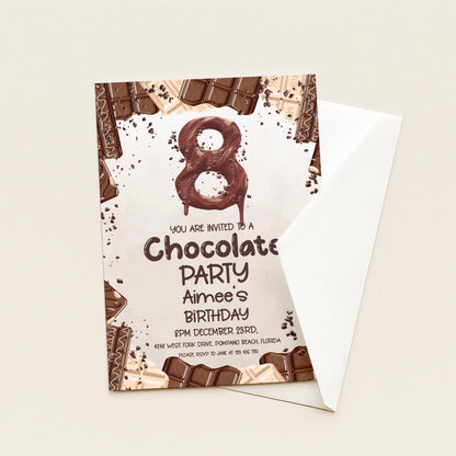 8th Birthday Invitation Chocolate Theme, Sweet Party Invite for Girls, Candy Birthday Party, Kids Editable Template CH78