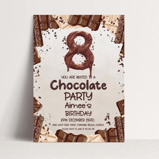 8th Birthday Invitation Chocolate Theme, Sweet Party Invite for Girls, Candy Birthday Party, Kids Editable Template CH78