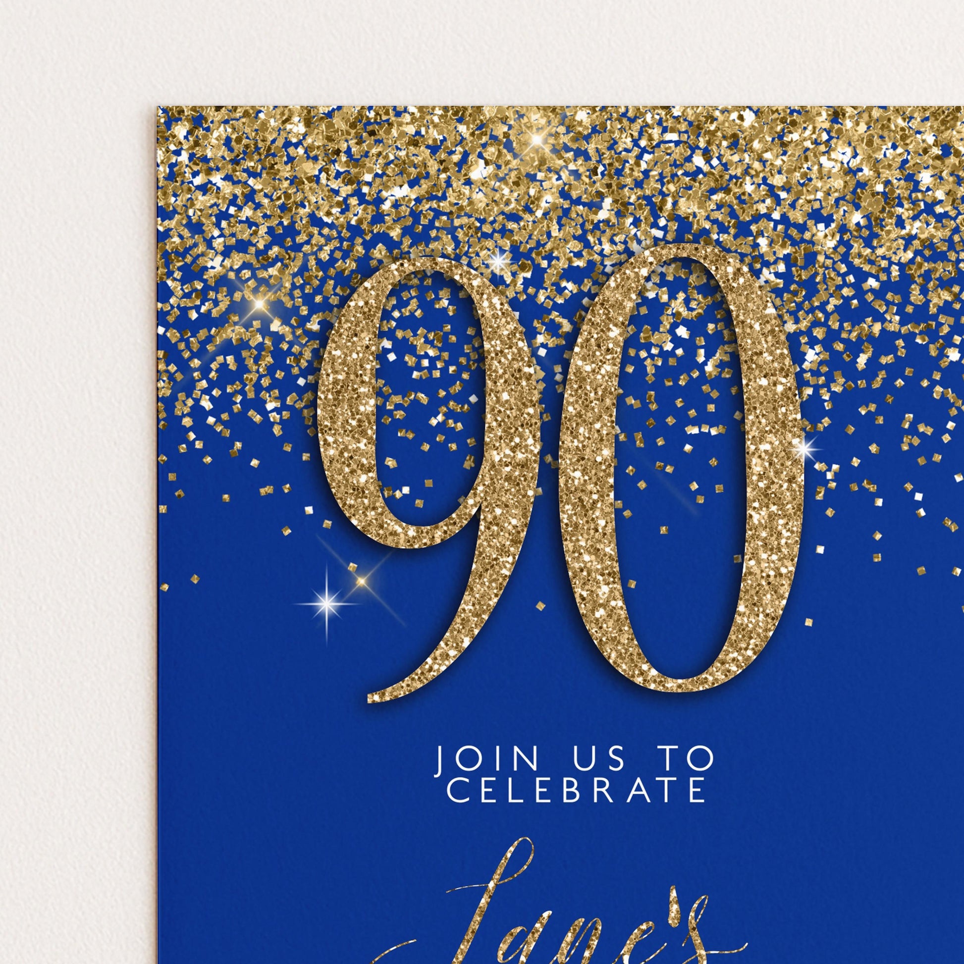 90th Birthday Invitation – Navy & Gold Editable Template, Instant Download, Printable Corjl Invite, Any Age Milestone Celebration