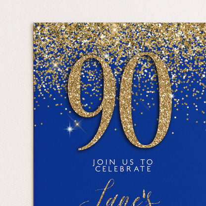 90th Birthday Invitation – Navy & Gold Editable Template, Instant Download, Printable Corjl Invite, Any Age Milestone Celebration