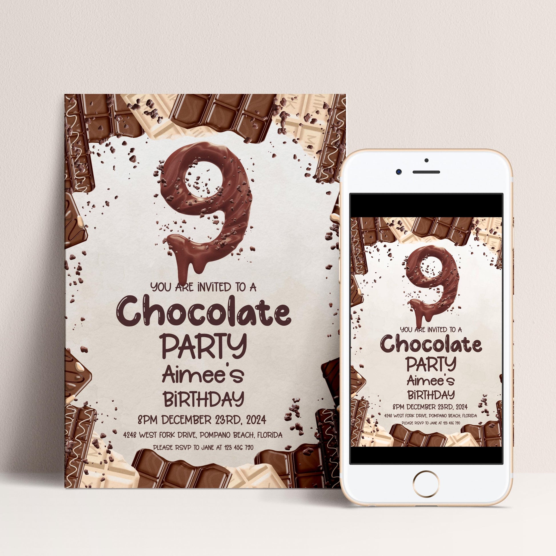 9th Chocolate Party Invitation Editable Instant Download Invite Template For Boy or For Girl Invite Printable Editable CH78