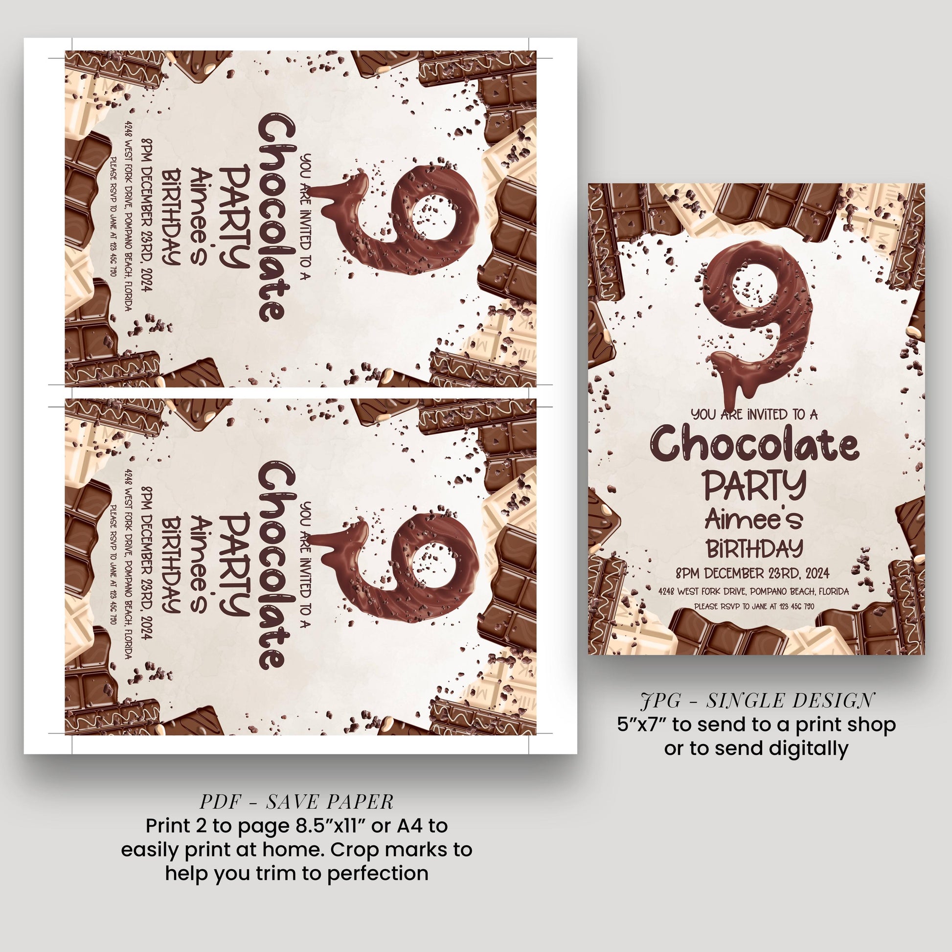 9th Chocolate Party Invitation Editable Instant Download Invite Template For Boy or For Girl Invite Printable Editable CH78