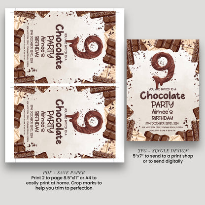 9th Chocolate Party Invitation Editable Instant Download Invite Template For Boy or For Girl Invite Printable Editable CH78